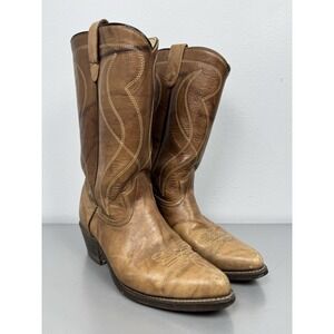 Vintage Texas Cowboy Boots Mens 9 EE Brown Leather Embroidered Western Rodeo 80s